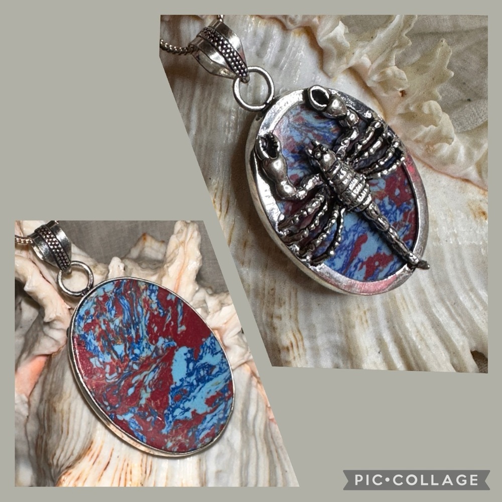 Exotic Mosaic Jasper Scorpion Handcrafted Pendant